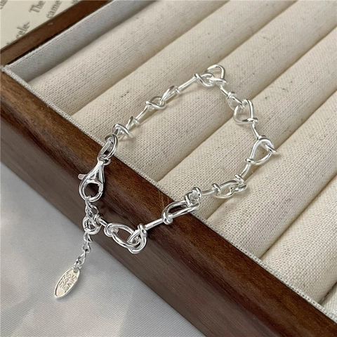 925 Sterlingsilber Knoten Armband Damen Minimalistisch Koreanischer Stil Handpoliert Silber Gliederkette Armschmuck Zubehör