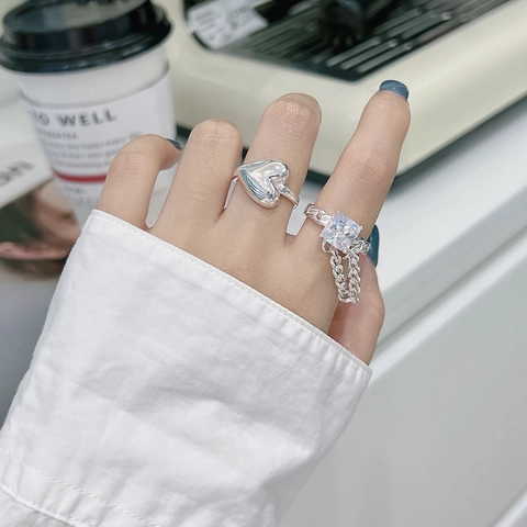 925 Sterlingsilber Herz Offener Ring Minimalistisch Poliert Metall Fingerring Verstellbarer Mode Schmuck Damen Geschenk