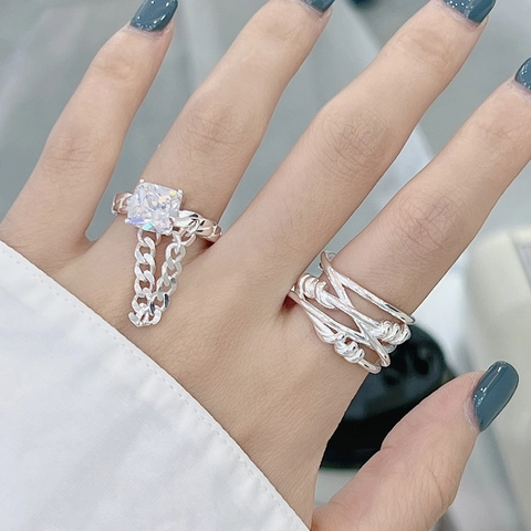 Minimalist 925 Sterling Silver Ring For Women Multi-layer Woven Wrapped Adjustable Open Finger Ring Polished Fashion Jewelry