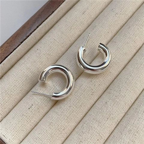 Orecchini a Cerchio a C in Argento Sterling 925 per Donna Orecchini Minimalisti Lucidi Politi Geometrici Spessi Gioielli