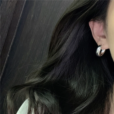 Orecchini a Cerchio a C in Argento Sterling 925 per Donna Orecchini Minimalisti Lucidi Politi Geometrici Spessi Gioielli