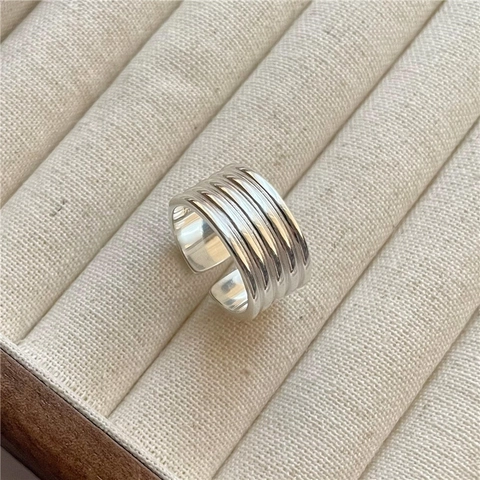 Anello Aperto Liscio Multistrato Minimalista in Argento Sterling 925 per Donna Stile Vintage Regolabile Gioielli di Moda