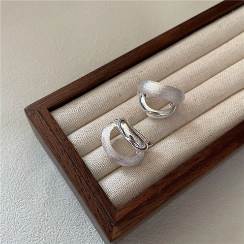 Orecchini a Cerchio in Argento Sterling 925 Spazzolato Opaco per Donna Orecchini a Bottone Geometrici a Forma di C Gioielli