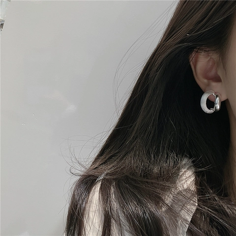 Orecchini a Cerchio in Argento Sterling 925 Spazzolato Opaco per Donna Orecchini a Bottone Geometrici a Forma di C Gioielli