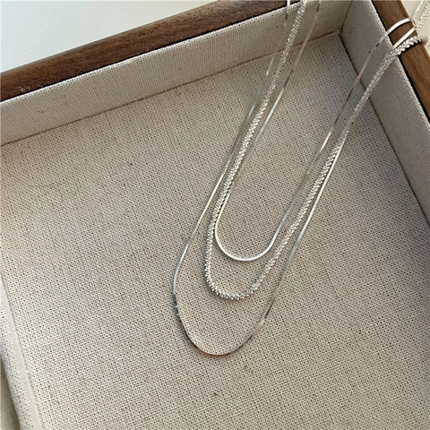 925 Sterling Silver Multilayer Necklace For Women Minimalist Snake Bone Chain Polished Retro Fashion Jewelry Gift