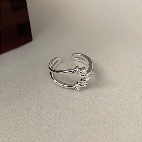 Vintage 925 Sterling Silver Knot Ring For Women Korean Fashion Twisted Adjustable Opening Minimalist Jewelry Daily Finger Ring