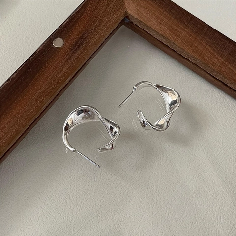 925 Sterlingsilber Wellenstruktur Creolen Für Damen Minimalistische Vintage Verdreht Poliert Geometrisch Mobius Ohrstecker Schmuck Geschenk