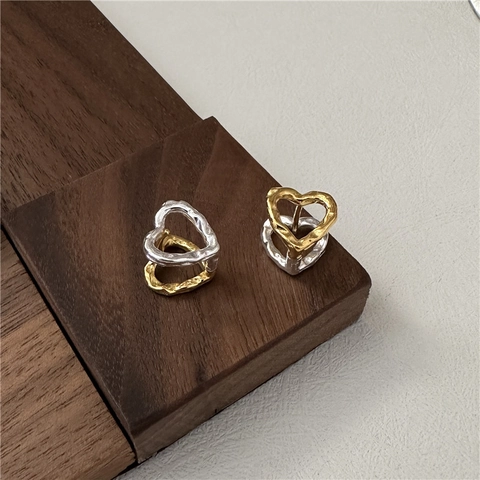 S925 Sterlingsilber Herz Ohrstecker Für Damen Vintage Minimalistisch Gehämmerte Textur Gold Silber Kontrast Mode Schmuck