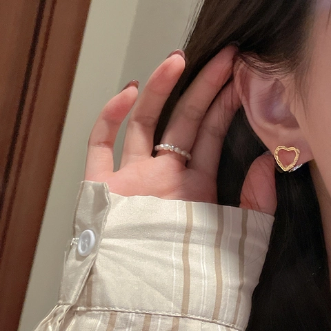 S925 Sterlingsilber Herz Ohrstecker Für Damen Vintage Minimalistisch Gehämmerte Textur Gold Silber Kontrast Mode Schmuck