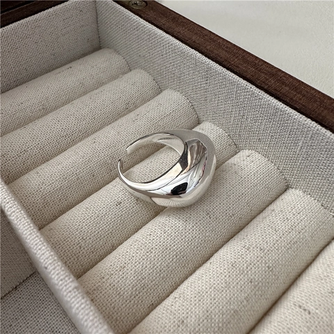 S925 Sterling Silver Chunky Ring For Women Minimalist Polished Mirror Surface Open Adjustable Band Ring Korean Style Fashion Jewelry