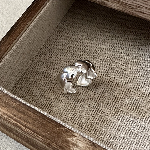 S925 Sterling Zilveren Hart Ring Voor Vrouwen Vintage Verbonden Hartvorm Verstelbare Open Ring Koreaanse Stijl Sieraden Cadeau