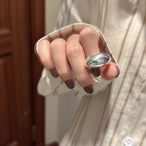 S925 Sterling Silver Chunky Ring For Women Minimalist Polished Mirror Surface Open Adjustable Band Ring Korean Style Fashion Jewelry