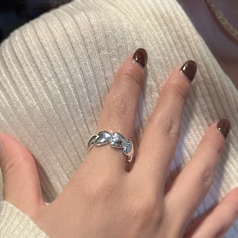 S925 Sterling Zilveren Hart Ring Voor Vrouwen Vintage Verbonden Hartvorm Verstelbare Open Ring Koreaanse Stijl Sieraden Cadeau