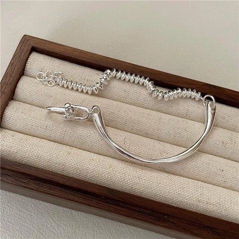 Pulsera De Plata De Ley 925 Con Cuentas De Ábaco Y Cierre En U Diseño De Empalme Simétrico Pulido Vintage Joyería Para Mujer