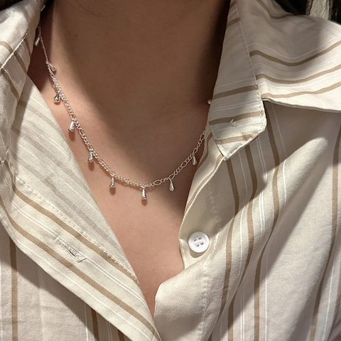 Set Collana e Bracciale con Nappina a Goccia in Argento Sterling S925 Minimalista Stile Coreano Ciondolo Gioielli per Donna