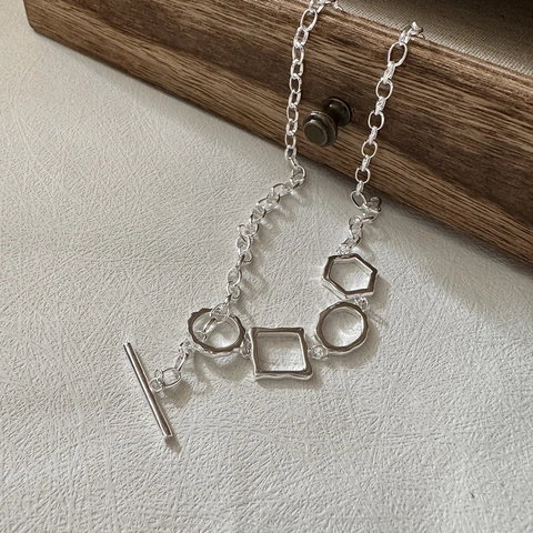 925 Sterling Silver Geometric Toggle Clasp Necklace Minimalist Pig Nose Link Pendant Choker For Women Retro Fashion Jewelry