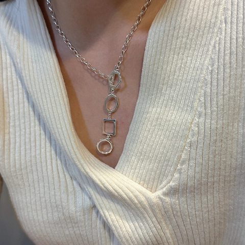 925 Sterling Silver Geometric Toggle Clasp Necklace Minimalist Pig Nose Link Pendant Choker For Women Retro Fashion Jewelry
