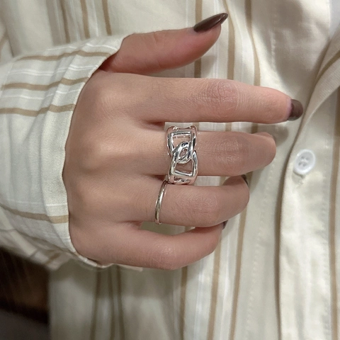 925 Sterlingsilber Vintage Ankerkette Und Dünner Ring Set Für Damen Minimalistisch Offen Verstellbar Hochglanzpoliert Mode Schmuck