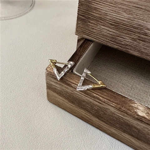 Pendientes de Aro de Triángulo Geométrico de Plata de Ley 925 Vintage Textura Martillada Oro Plata Joyería Para Mujer