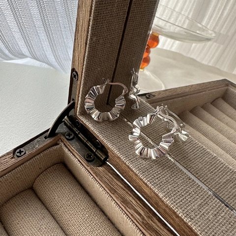 925 Sterling Zilveren Ruche Creolen Vintage Gepolijst Golf Getextureerde Minimalistische Cirkel Oorbellen Vrouwen Sieraden