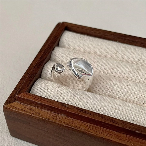 925 Sterlingsilber Unregelmäßiger Konkaver Offener Ring Für Damen Minimalistisches Flüssigmetall Polierter Verstellbarer Fingerring Schmuck