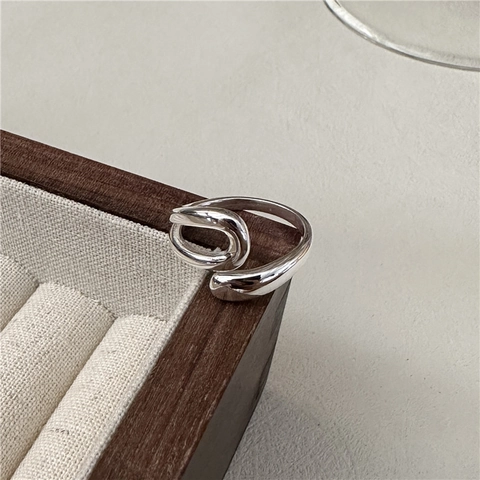 S925 Sterling Silver Open Ring For Women Minimalist Fluid Twisted Design Adjustable Retro Niche High Polished Finger Ring Jewelry
