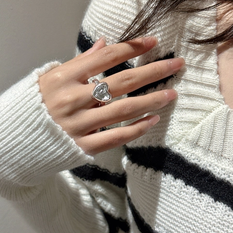 925 Sterlingsilber Herzförmiger Offener Ring Verstellbar Vintage Minimalistischer Modeschmuck Für Damen Alltag Geschenk