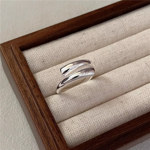 S925 Sterlingsilber Minimalistischer Kreuzring Für Damen Verstellbar Glatte Textur Poliert Koreanischer Stil Schlichter Fingerring Modeschmuck