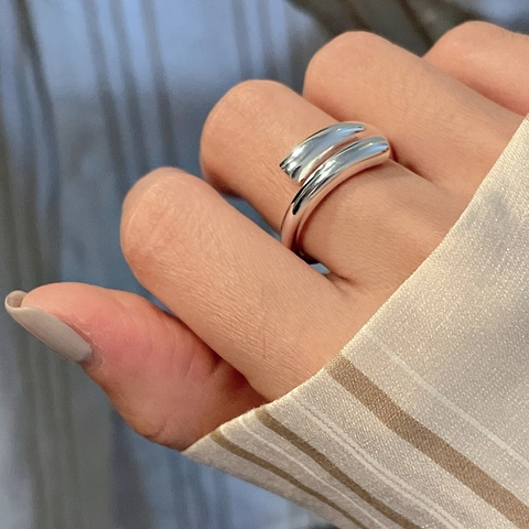 S925 Sterlingsilber Minimalistischer Kreuzring Für Damen Verstellbar Glatte Textur Poliert Koreanischer Stil Schlichter Fingerring Modeschmuck