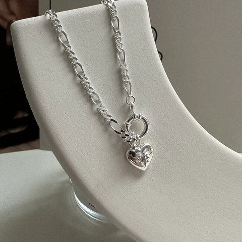 S925 Sterlingsilber Herz Anhänger Halskette Figaro-Kette Stern Strass Vintage OT Verschluss Schmuck Geschenk Für Damen