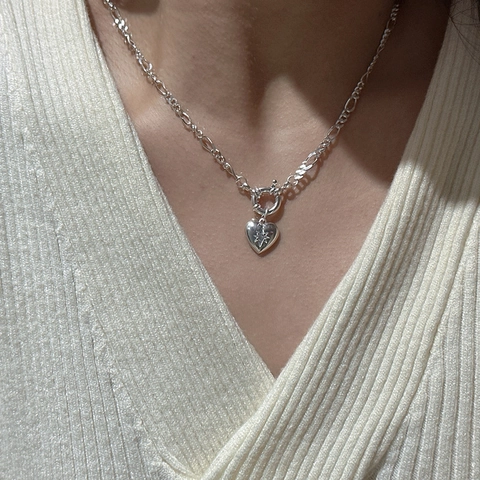 S925 Sterlingsilber Herz Anhänger Halskette Figaro-Kette Stern Strass Vintage OT Verschluss Schmuck Geschenk Für Damen