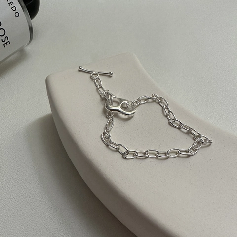 Bracciale Vintage in Argento Sterling 925 a Forma di Naso di Maiale per Donna Bracciale Minimalista a Catena d'Ancora Con Chiusura a T Gioiello Geometrico Regalo