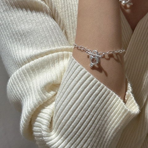 Bracciale Vintage in Argento Sterling 925 a Forma di Naso di Maiale per Donna Bracciale Minimalista a Catena d'Ancora Con Chiusura a T Gioiello Geometrico Regalo