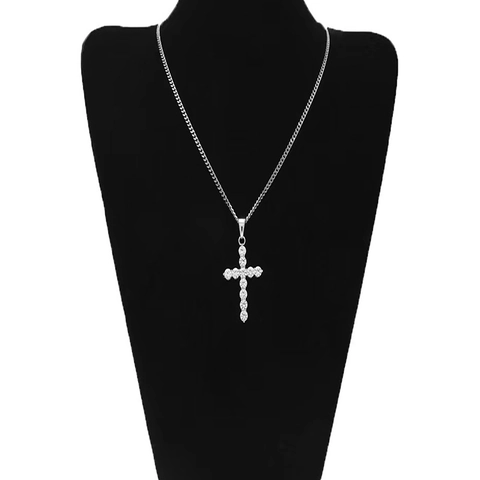 Collana con Pendente a Croce Hip Hop in Lega con Strass Catena a Maglie Argento per Uomo Donna Gioielli Religiosi alla Moda Regalo
