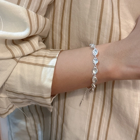 925 Sterlingsilber Armband Für Damen Unregelmäßiges Ovales Gliederkette Minimalistisches Koreanisches Poliertes Mode Schmuck Geschenk