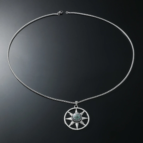 Collana Con Ciondolo a Bussola Vintage in Lega d'Argento Geometrica Rotonda Nautica Accessorio per Uomo Donna Gioielli Moda Hip Hop