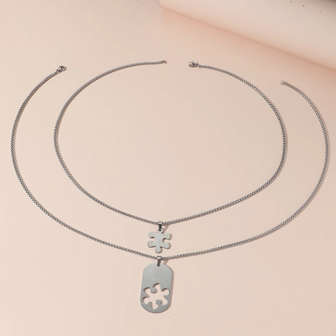Collar con Colgante de Pieza de Puzzle de Acero Inoxidable Hip Hop para Parejas Letras Grabadas Joyería para Hombres Mujeres