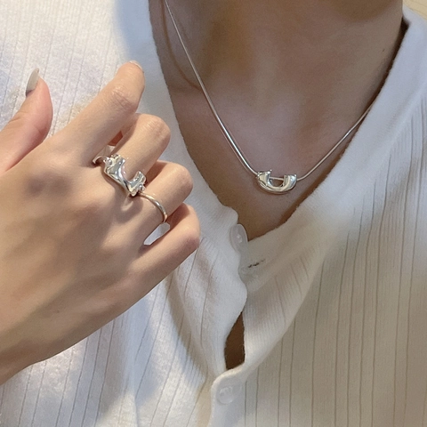 Minimalist 925 Sterling Silver U-Shape Jewelry Set Polished Horseshoe Necklace Bracelet Ring Earrings For Women Jewelry