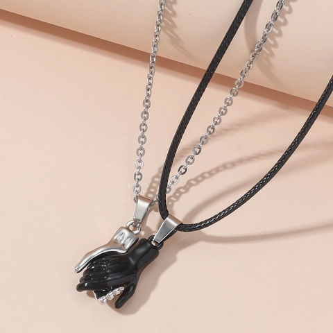 Händedruck Magnetische Paare Halsketten Legierung Anhänger Mit Metallkette Und Schwarzer Kordel Valentinstag Geschenk