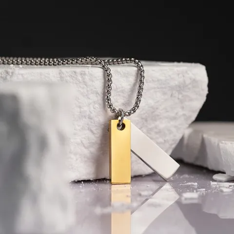 Collier Hip Hop en Acier Inoxydable avec Pendentif Double Barre Rectangulaire Géométrique Minimaliste pour Hommes Femmes Bijoux Punk Streetwear