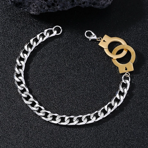 Pulsera de Acero de Titanio con Esposas para Hombre Mujer Punk Cadena Cubana Pulsera Creativa Joyería Regalo Accesorio