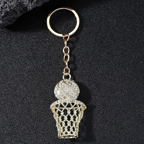 Creatieve Sport Basketbalring Strass Sleutelhanger Legering Metalen Bal Hanger Auto Tas Charm Sleutelring Mode Sieraden