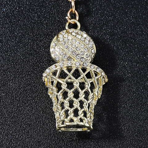 Creatieve Sport Basketbalring Strass Sleutelhanger Legering Metalen Bal Hanger Auto Tas Charm Sleutelring Mode Sieraden