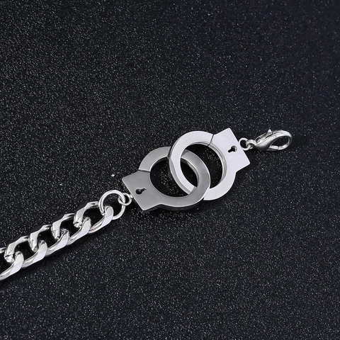 Pulsera de Acero de Titanio con Esposas para Hombre Mujer Punk Cadena Cubana Pulsera Creativa Joyería Regalo Accesorio
