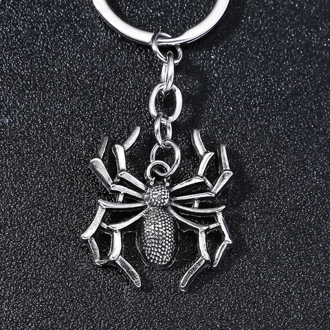 Vintage Gothic Spinne Legierung Anhänger Schlüsselanhänger Punk Silber Metall Spinne Charm Schlüsselring Für Autoschlüssel Tasche Dekoration