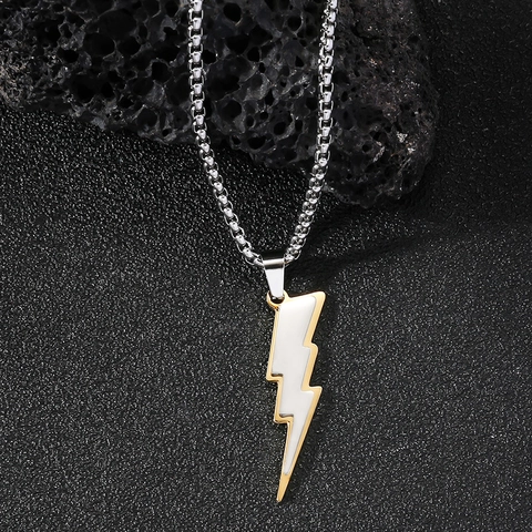 Minimalistische Edelstahl Blitz Anhänger Halskette Für Männer Hip Hop Streetwear Doppel Schicht Box Kette Schmuck Geschenk