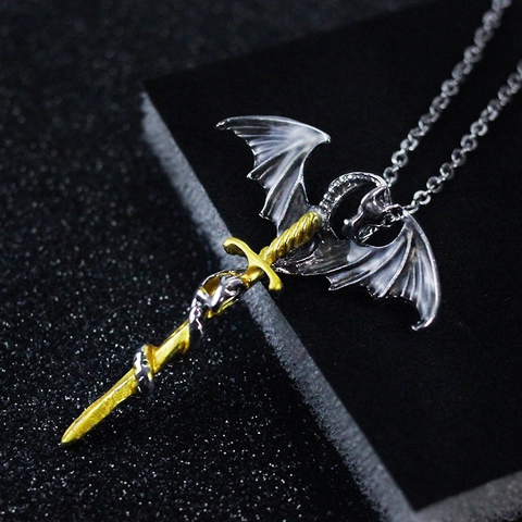 Collana con Pendente a Spada di Drago da Uomo Hip Hop Rock Luminoso al Buio Lega Mitica Gioielli Punk Gotici