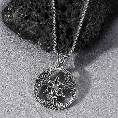 Vintage Keltischer Knoten Medaillon Anhänger Halskette Herren Punk Legierung Silberfarben Ethno Tribal Style Mode Schmuck Zubehör