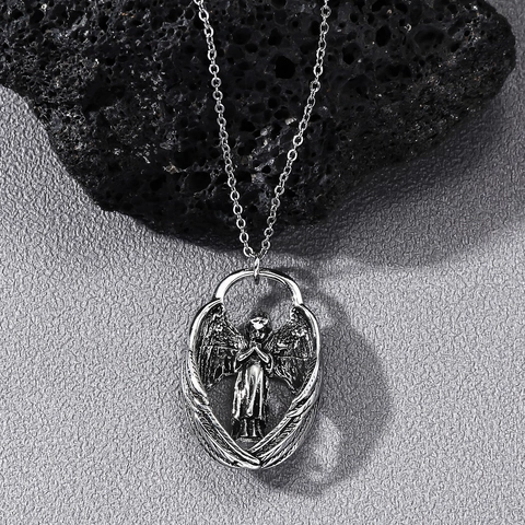 Retro Engelsflügel Anhänger Halskette Für Herren Damen Legierung Hip Hop Feder Flügel Schutzengel Anhänger Schmuck Geschenk