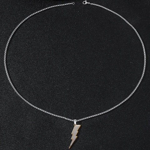 Minimalistische Edelstahl Blitz Anhänger Halskette Für Männer Hip Hop Streetwear Doppel Schicht Box Kette Schmuck Geschenk